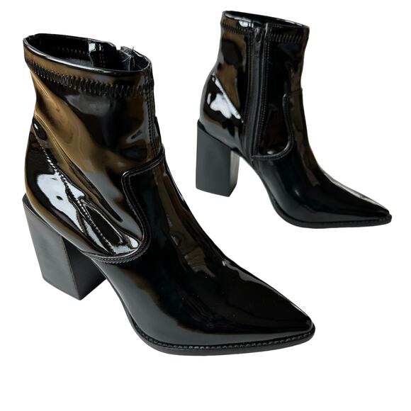 Steve Madden Boots Aroma Black Patent Leather Western Ankle Boot Womens Size 5.5 - Picture 2 of 11